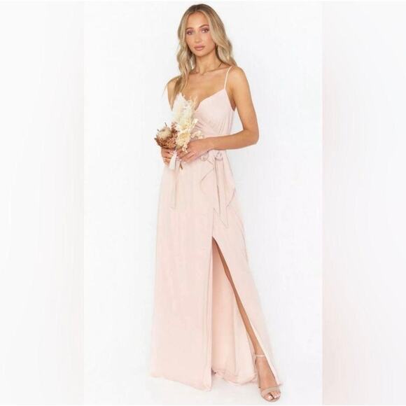 Show Me Your Mumu Liz Maxi Dress Large Wrap Bridesmaid Prom Dusty Blush Pink - Picture 1 of 5